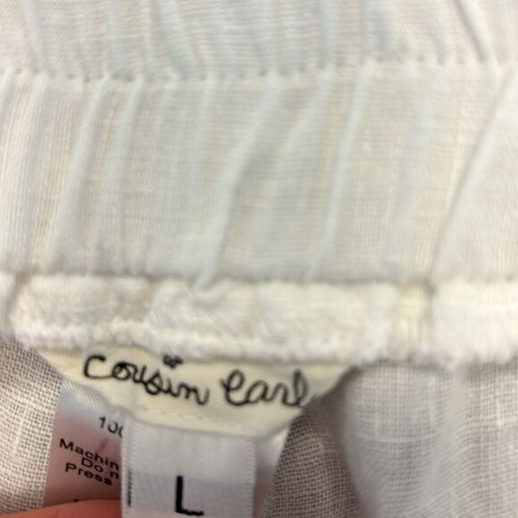 Cousin Earl Large white linen pants cropped elastic waist - Picture 4 of 5